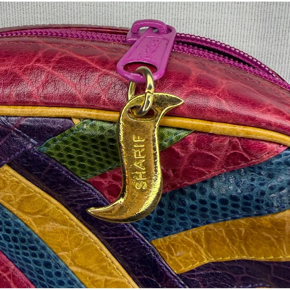Sharif Vintage Patchwork Crossbody Bag Multicolor Faux Reptile Embossed Leather